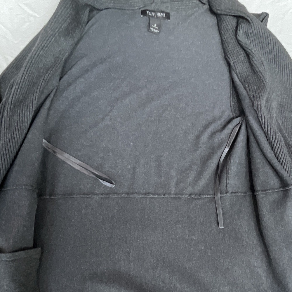 White House Black Market Charcoal Gray Ribbed Shawl Collar Open Cardigan Small - Picture 4 of 4